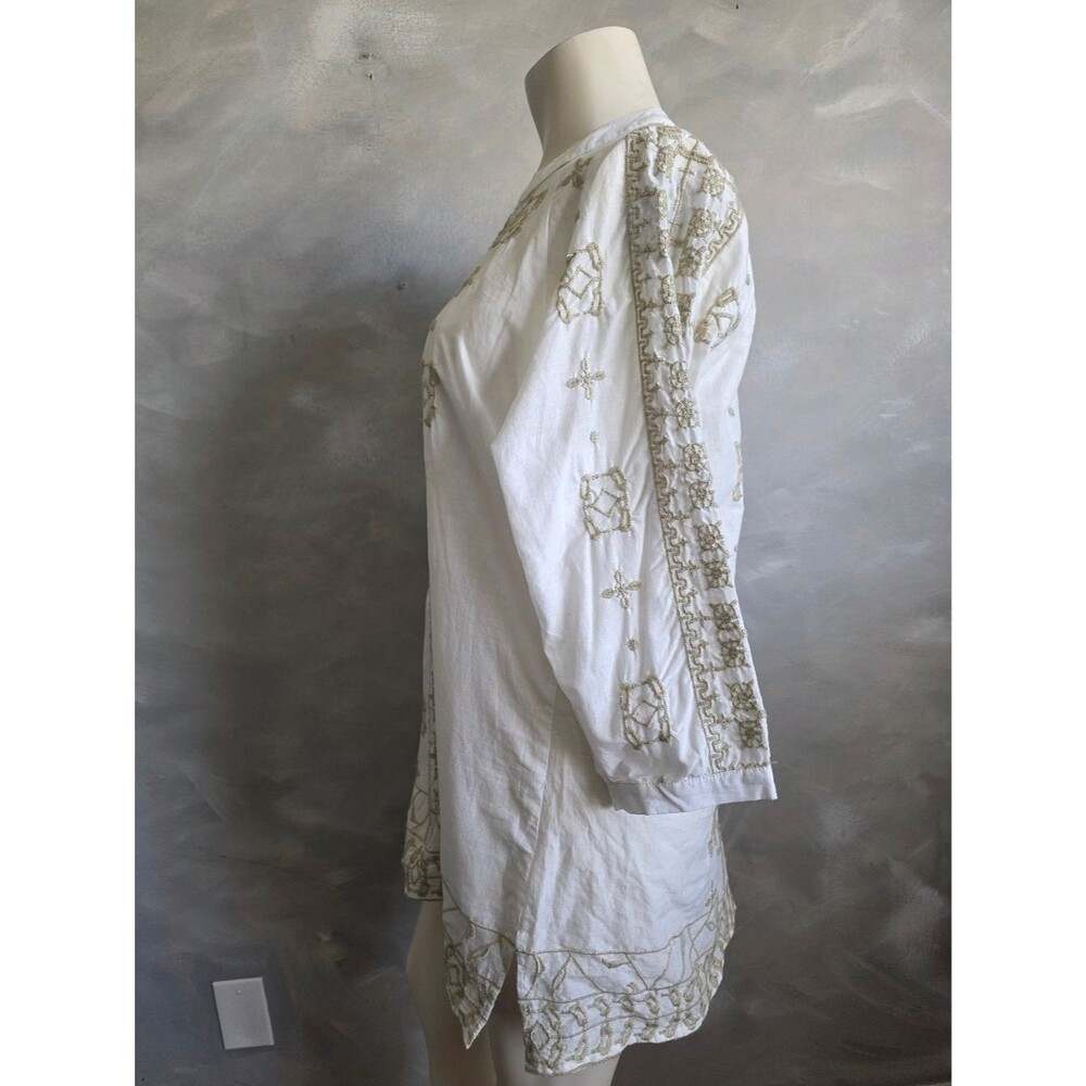 Blue Saks Fifth Avenue Cotton White Taupe Embroidered Tunic Top Sz XL - Picture 5 of 11
